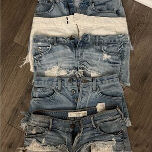 Set of 6 summer shorts. Distressed Blue Denim, white pair.
